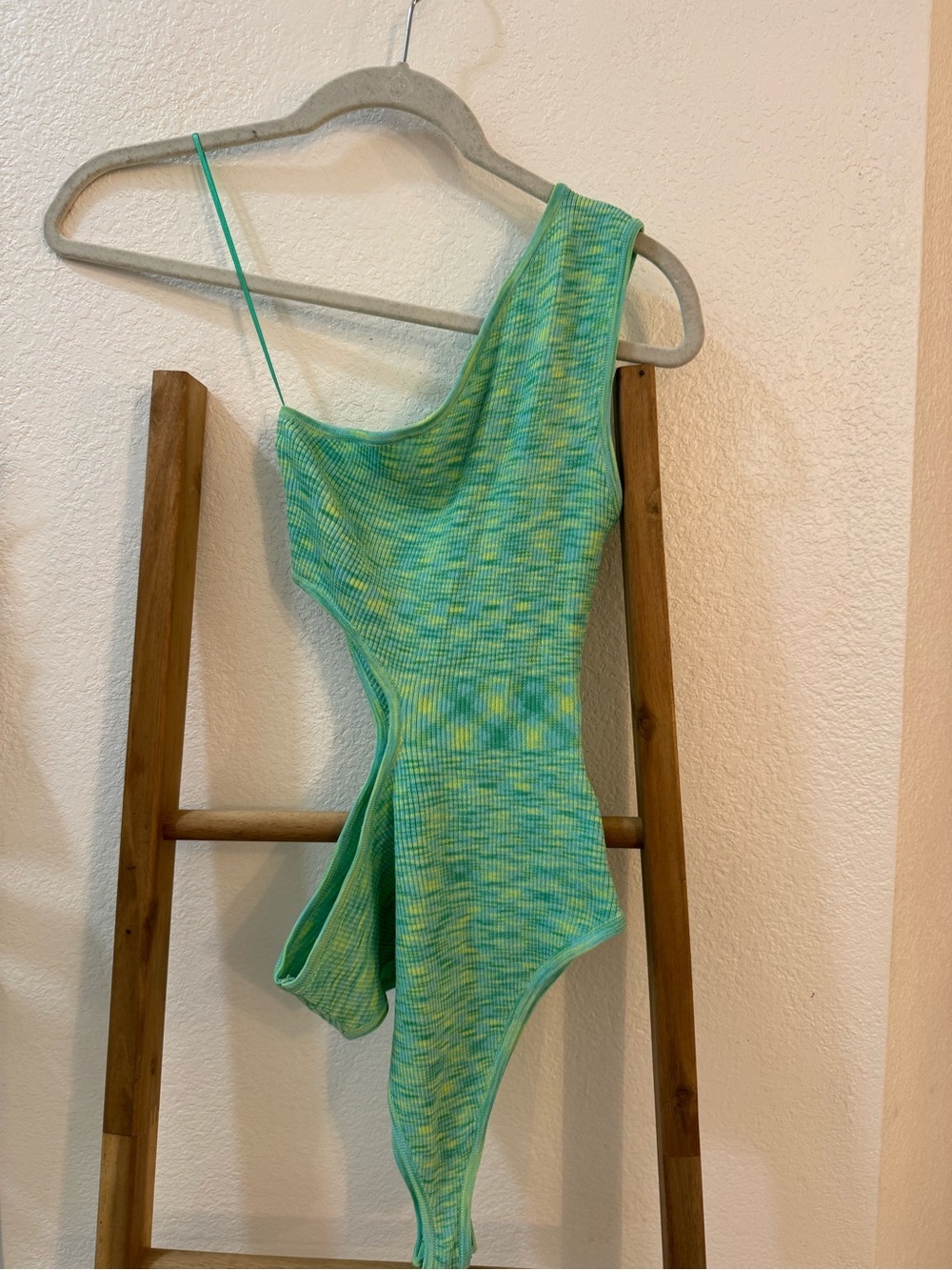 Princess Polly Green Tie-Dye One-Shoulder Ribbed Bodysuit